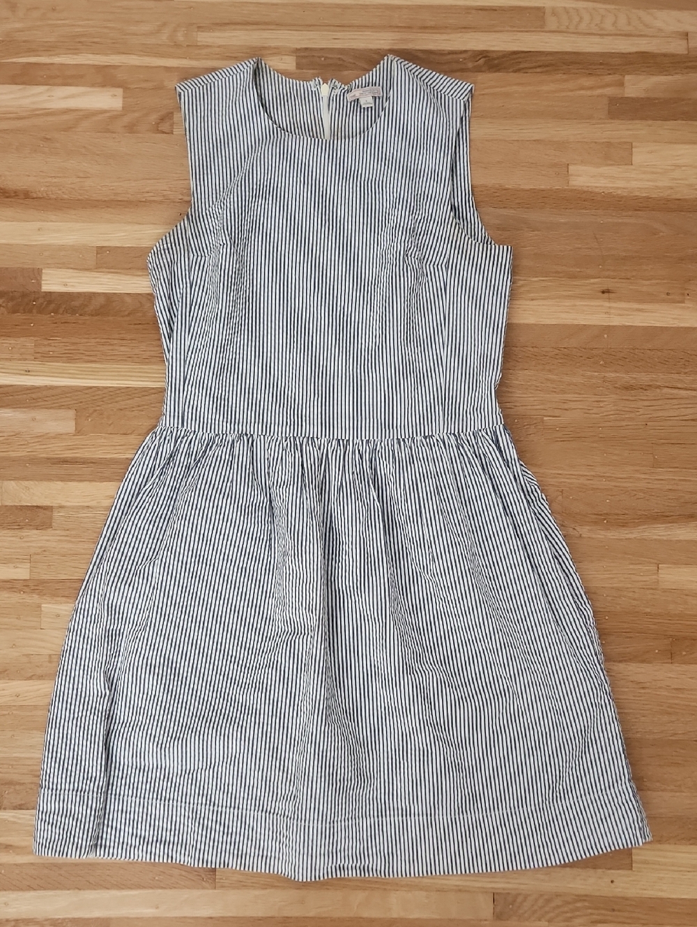 GAP Navy and White Striped Seersucker Sleeveless Dress